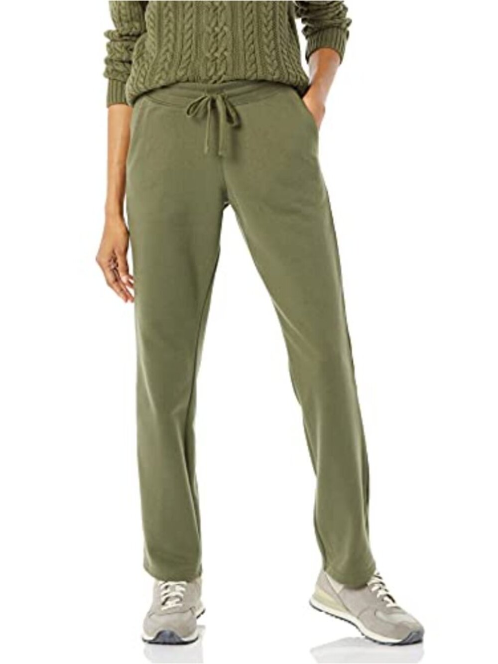Fleece Straight Leg Sweatpants Mid Rise Drawstring Pull On Pockets